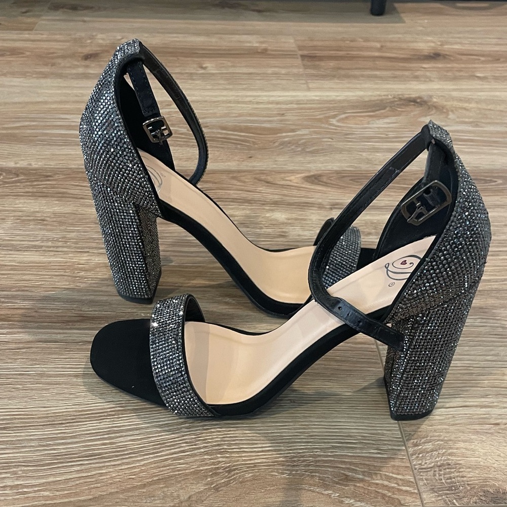 Delicious - Black Heels with Silver Rhinestones